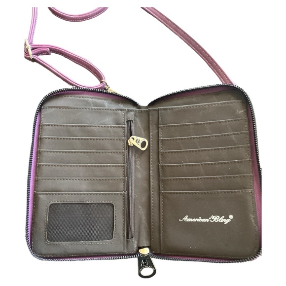American Bling Purple Leather Crossbody Southwestern Purse Wallet - Picture 4 of 6